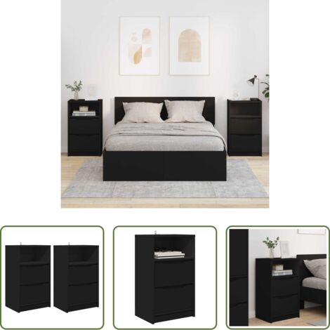 vidaXL Comodino con cassetti -  Comodini 2 pcs Nero 40 x 30 x 467 cm Legno multistrato