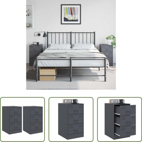 vidaXL Comodino con cassetti -  Comodini 2 pz Antracite 34,5x39x62 cm in Acciaio