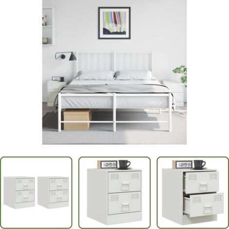 vidaXL Comodino con cassetti -  Comodini 2 pz Bianchi 34,5x39x44 cm in Acciaio