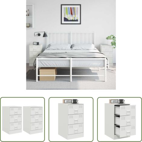 vidaXL Comodino con cassetti -  Comodini 2 pz Bianchi 34,5x39x62 cm in Acciaio