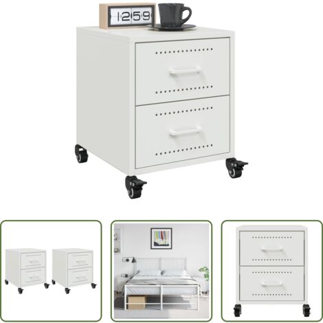 vidaXL Comodino con cassetti -  Comodini 2 pz Bianchi 36x39x43,5 cm in Acciaio