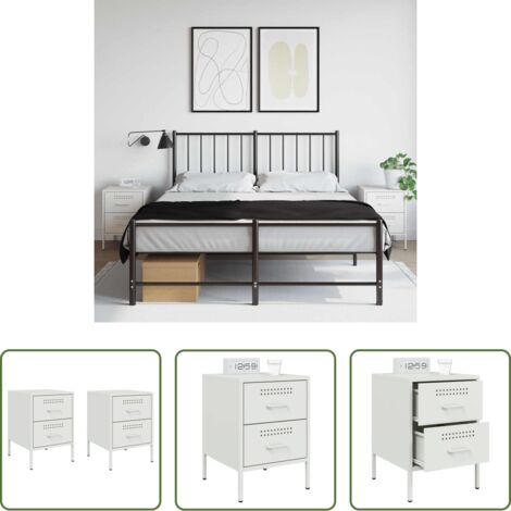 vidaXL Comodino con cassetti -  Comodini 2 pz Bianchi 36x39x50,5 cm in Acciaio