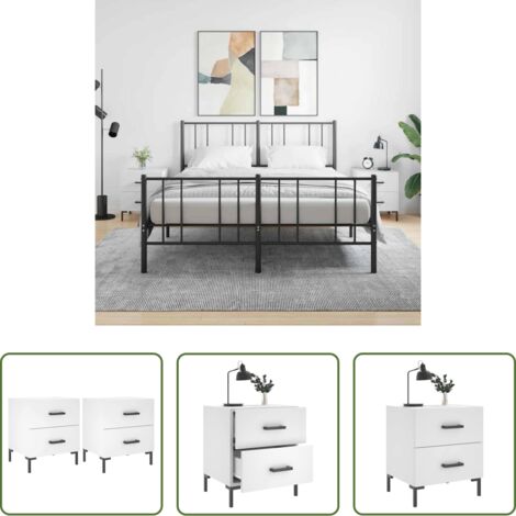 vidaXL Comodino con cassetti -  Comodini 2 pz Bianchi 40x35x47,5 cm in Legno Multistrato