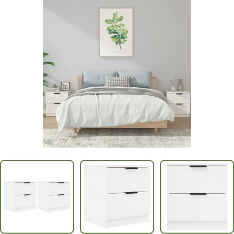 vidaXL Comodino con cassetti -  Comodini 2 pz Bianchi in Legno Multistrato