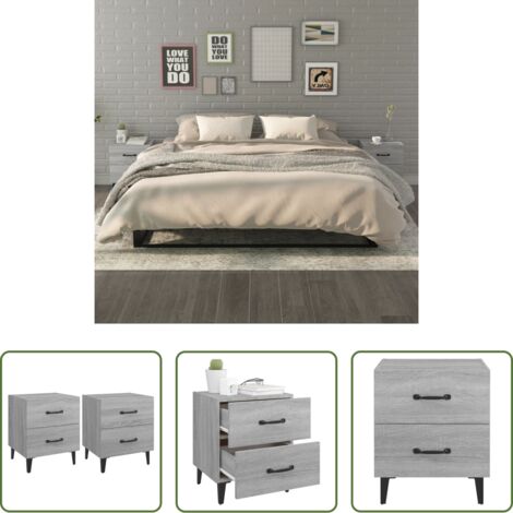 vidaXL Comodino con cassetti -  Comodini 2 pz Grigio Sonoma 40x35x47,5 cm