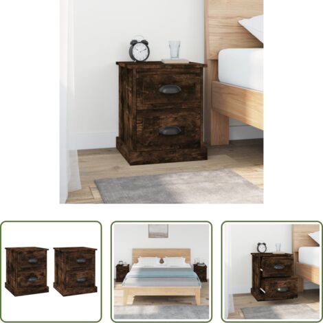 vidaXL Comodino con cassetti -  Comodini 2 pz Rovere Fumo 39x39x47,5 cm in Legno Multistrato