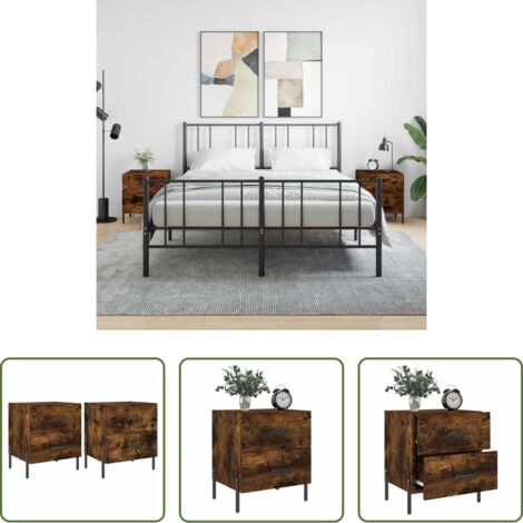 vidaXL Comodino con cassetti -  Comodini 2 pz Rovere Fumo 40x35x47,5 cm in Legno Multistrato