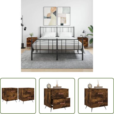 vidaXL Comodino con cassetti -  Comodini 2 pz Rovere Fumo 40x35x47,5 cm in Legno Multistrato