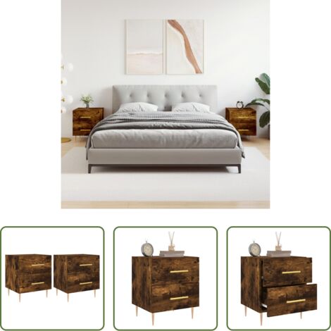 vidaXL Comodino con cassetti -  Comodini 2 pz Rovere Fumo 40x35x47,5 cm in Legno Multistrato