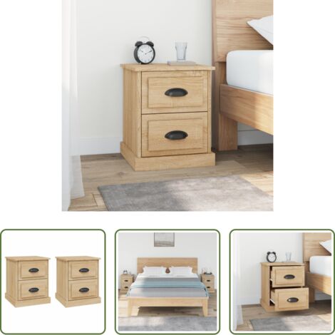vidaXL Comodino con cassetti -  Comodini 2 pz Rovere Sonoma 39x39x47,5 cm in Legno Multistrato