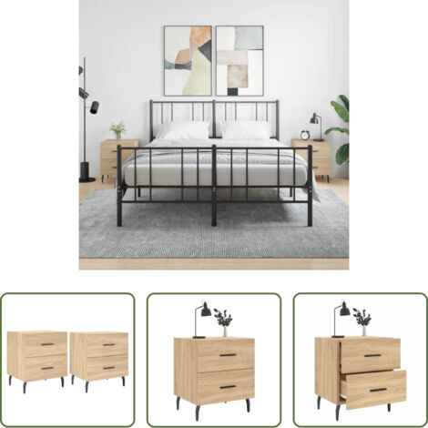 vidaXL Comodino con cassetti -  Comodini 2 pz Rovere Sonoma 40x35x47,5 cm in Legno Multistrato