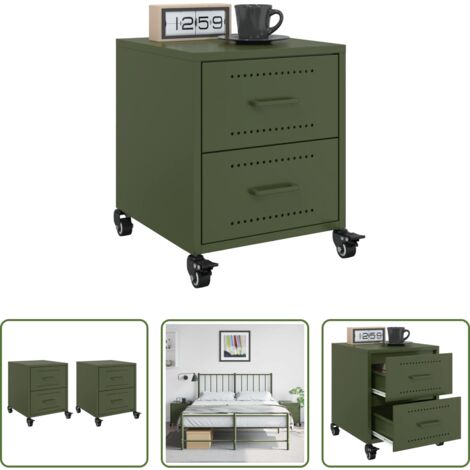 vidaXL Comodino con cassetti -  Comodini 2 pz Verde Oliva 36x39x43,5 cm in Acciaio