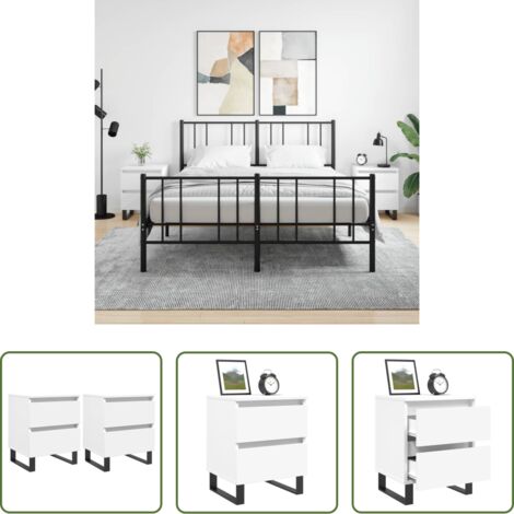 vidaXL Comodino con cassetti -  Comodini 2pz Bianchi 40x35x50 cm in Legno Multistrato