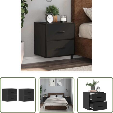 vidaXL Comodino con cassetti -  Comodini a Muro 2 pz Nero 40x31x39,5 cm