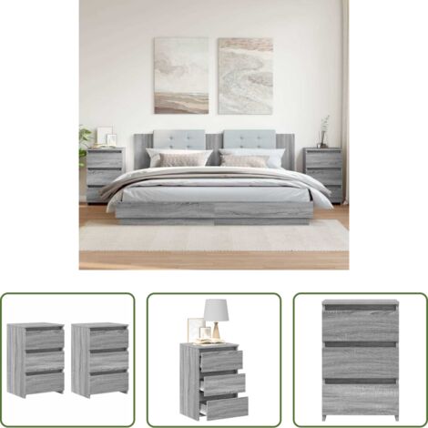 vidaXL Comodino con cassetti -  Comodini Grigio Sonoma 2 pz 40x35x62,5 cm in Legno Multistrato