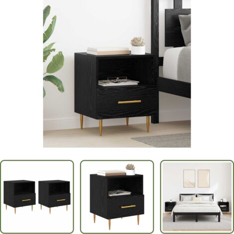 vidaXL Comodino con cassetti -  Comodino 2 pcs Nero 40 x 35 x 47,5 cm Legno multistrato