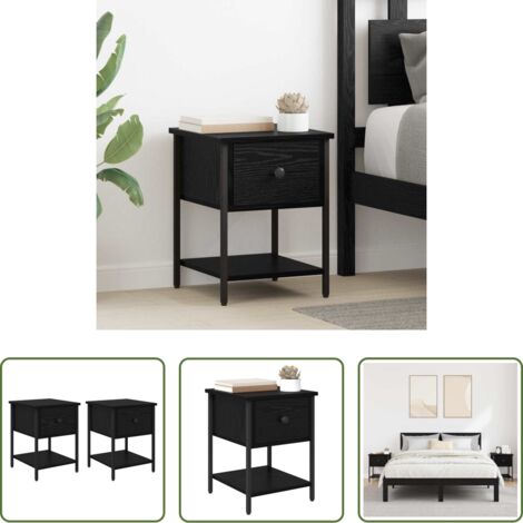 vidaXL Comodino con cassetti -  Comodino 2 pcs Rovere Nero 34 x 35,5 x 45 cm Legno multistrato