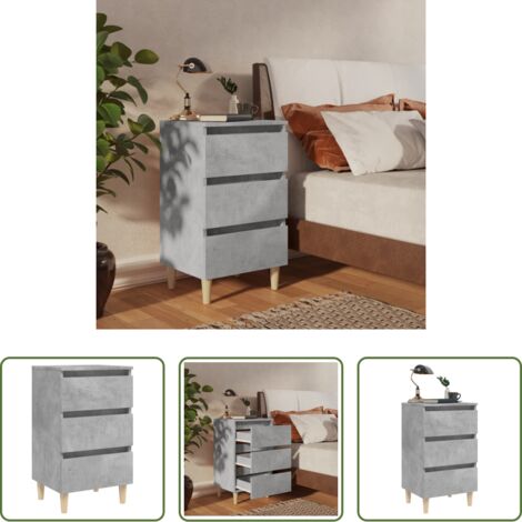 vidaXL Comodino con cassetti -  Comodino con Gambe in Legno Massello Grigio Cemento 40x35x69 cm