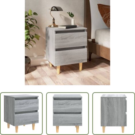 vidaXL Comodino con cassetti -  Comodino con Gambe in Legno Massello Grigio Sonoma 40x30x50 cm