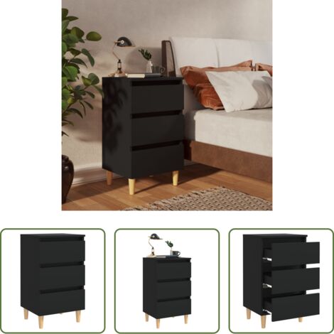vidaXL Comodino con cassetti -  Comodino con Gambe in Legno Massello Nero 40x35x69 cm