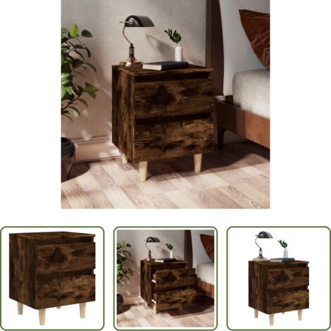 vidaXL Comodino con cassetti -  Comodino con Gambe in Legno Massello Rovere Fumo 40x35x50 cm
