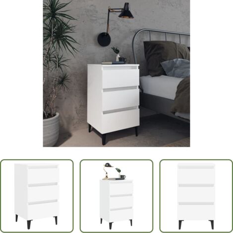 vidaXL Comodino con cassetti -  Comodino con Gambe in Metallo Bianco 40x35x69 cm