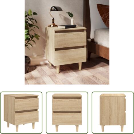 vidaXL Comodino con cassetti -  Comodino con Gambe in Pino Massello Rovere Sonoma 40x35x50 cm