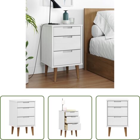 vidaXL Comodino con cassetti -  Comodino MOLDE Bianco 40x35x65 cm in Legno Massello di Pino