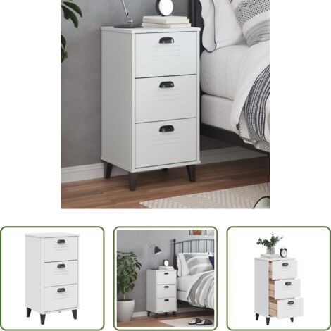 vidaXL Comodino con cassetti -  Comodino VIKEN Bianco in Legno Massello di Pino