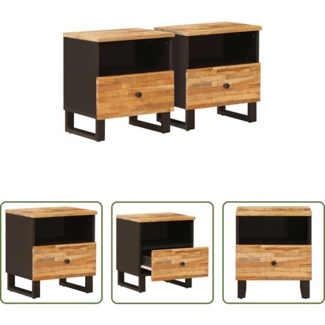 vidaXL Comodino con cassetti -  Mobiletto da Letto con cassetto 2 pcs Marrone 40 x 33 x 46 cm