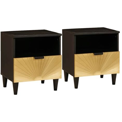 vidaXL Comodino con cassetto 2 pcs Nero e Oro 40 x 33 x 46 cm