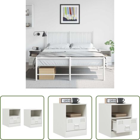 vidaXL Comodino con cassetto -  Comodini 2 pz Bianchi 34,5x39x44 cm in Acciaio