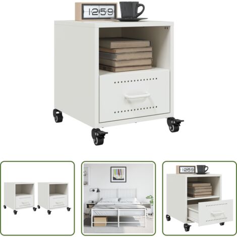 vidaXL Comodino con cassetto -  Comodini 2 pz Bianchi 36x39x43,5 cm in Acciaio