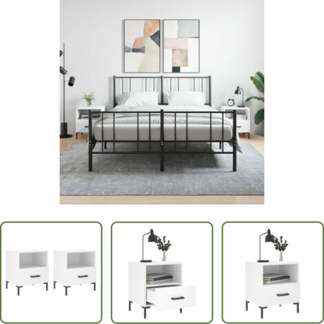 vidaXL Comodino con cassetto -  Comodini 2 pz Bianchi 40x35x47,5 cm in Legno Multistrato