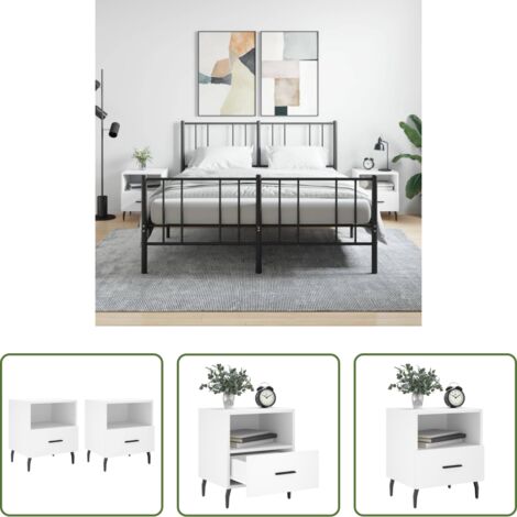 vidaXL Comodino con cassetto -  Comodini 2 pz Bianchi 40x35x47,5 cm in Legno Multistrato