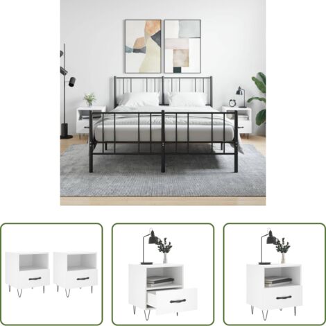 vidaXL Comodino con cassetto -  Comodini 2 pz Bianchi 40x35x47,5 cm in Legno Multistrato