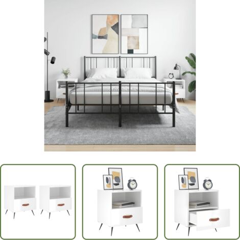 vidaXL Comodino con cassetto -  Comodini 2 pz Bianco Lucido 40x35x47,5 cm in Legno Multistrato