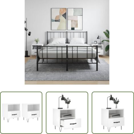 vidaXL Comodino con cassetto -  Comodini 2 pz Bianco Lucido 40x35x47,5 cm in Legno Multistrato