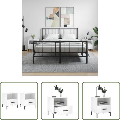 vidaXL Comodino con cassetto -  Comodini 2 pz Bianco Lucido 40x35x47,5 cm in Legno Multistrato
