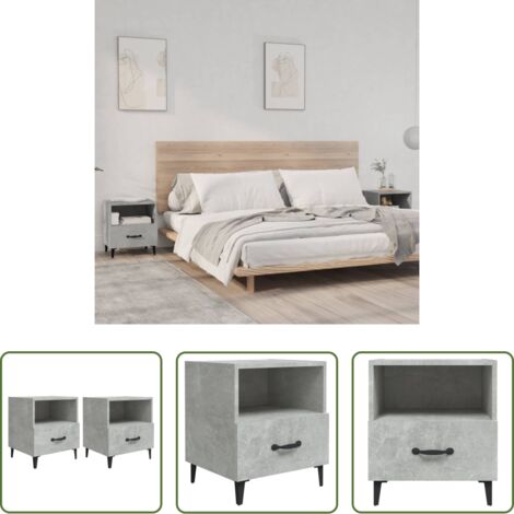 vidaXL Comodino con cassetto -  Comodini 2 pz Grigio Cemento in Legno Multistrato