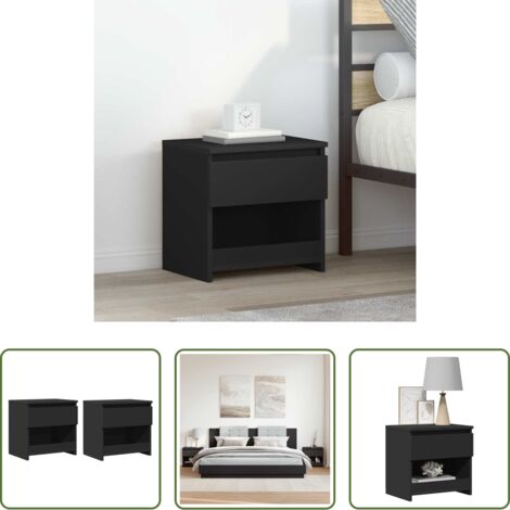 vidaXL Comodino con cassetto -  Comodini 2 pz Neri 40x30x39 cm in Legno Multistrato