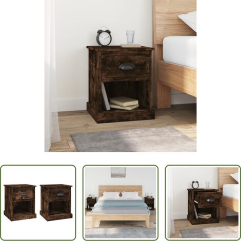 vidaXL Comodino con cassetto -  Comodini 2 pz Rovere Fumo 39x39x47,5 cm in Legno Multistrato