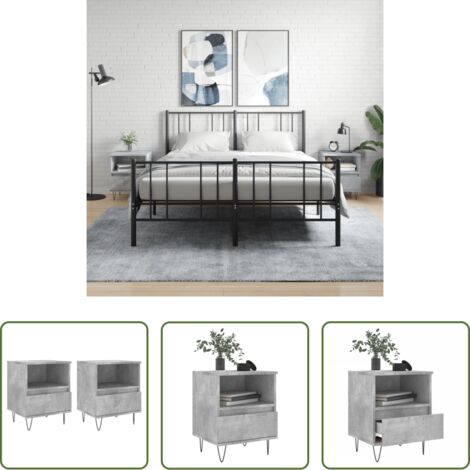 vidaXL Comodino con cassetto -  Comodini 2pz Grigio Cemento 40x35x50 cm in Legno Multistrato