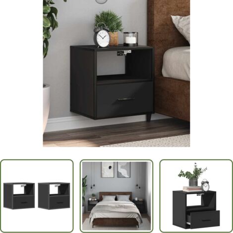 vidaXL Comodino con cassetto -  Comodini a Muro 2 pz Nero 40x31x39,5 cm