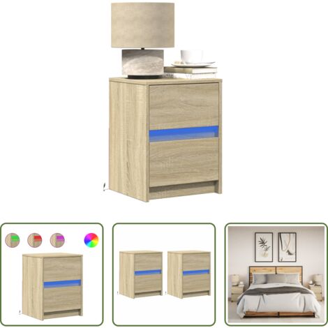 vidaXL Comodino con cassetto -  Comodini con Luci LED 2pz Rovere Sonoma in Legno Multistrato