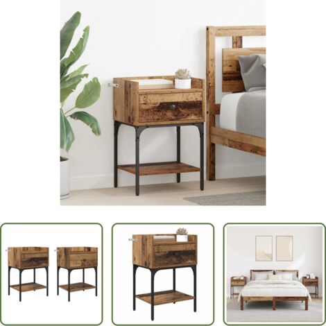 vidaXL Comodino con cassetto -  Comodino 2 pcs Legno vecchio 40 x 29 x 60 cm Legno multistrato