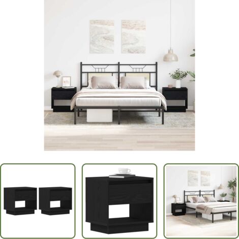 vidaXL Comodino con cassetto -  Comodino 2 pcs Rovere Nero 45 x 34 x 44 cm Legno multistrato
