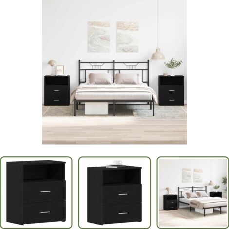 vidaXL Comodino con cassetto -  Comodino 2 pcs Rovere Nero 50 x 32 x 60cm Legno multistrato