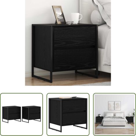 vidaXL Comodino con cassetto -  Comodino 2 pcs Rovere Nero 50 x 39.5 x 50 cm Legno multistrato