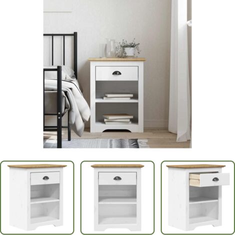 vidaXL Comodino con cassetto -  Comodino BODO 53x38,5x67 cm in Legno Massello di Pino Marrone